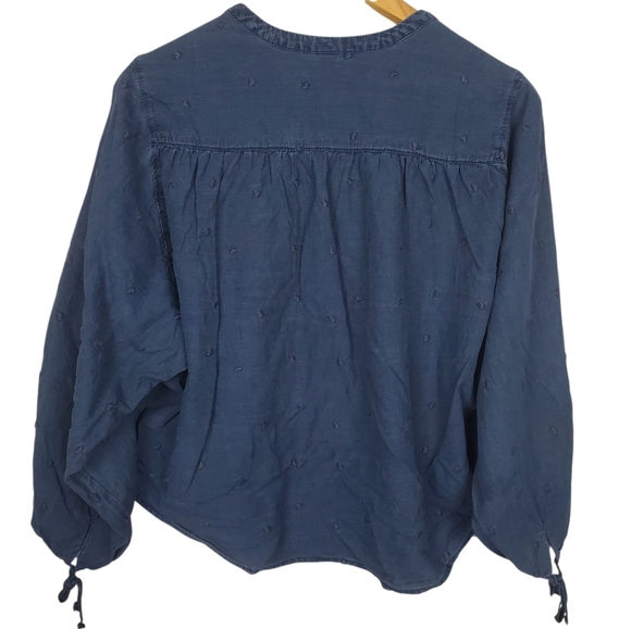 Old Navy Chambray Blue 3/4 Sleeve Blouse with Mandarin Collar. MED. Boho - Picture 9 of 11